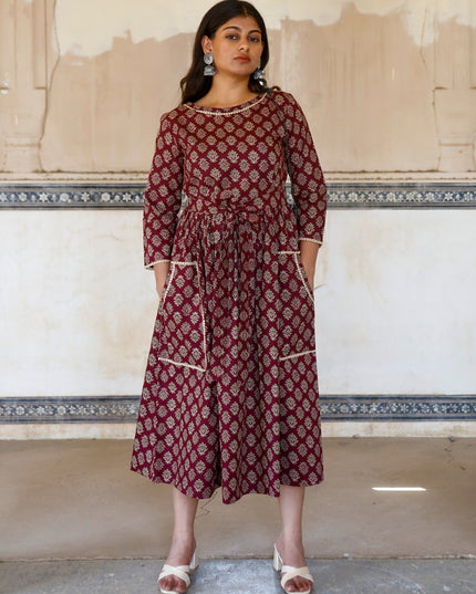Maroon Cotton Dress  For Women