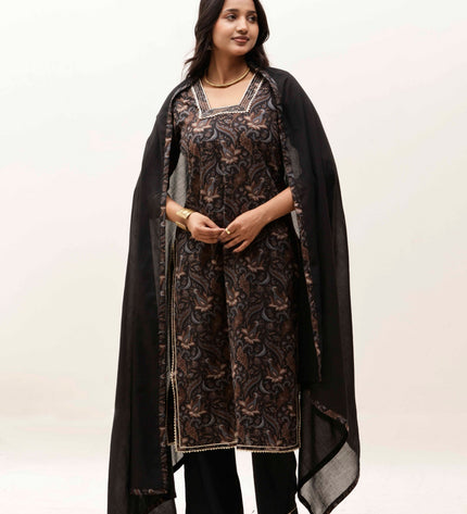 Black Printed Kurta with Trousers With Dupatta