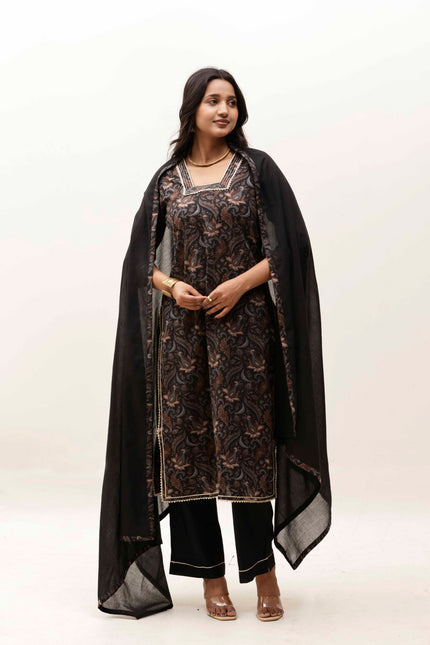 Black Printed Kurta with Trousers With Dupatta