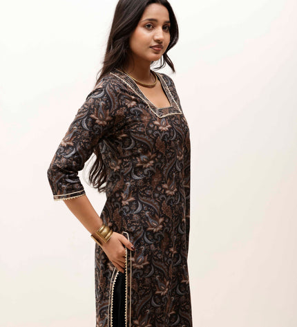 Black Printed Kurta with Trousers With Dupatta