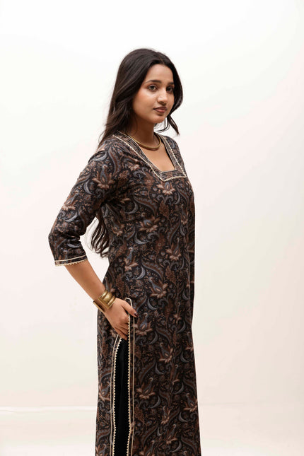 Black Printed Kurta with Trousers With Dupatta