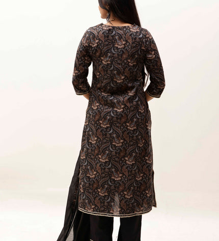 Black Printed Kurta with Trousers With Dupatta