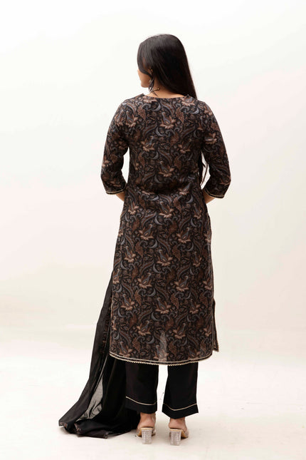 Black Printed Kurta with Trousers With Dupatta
