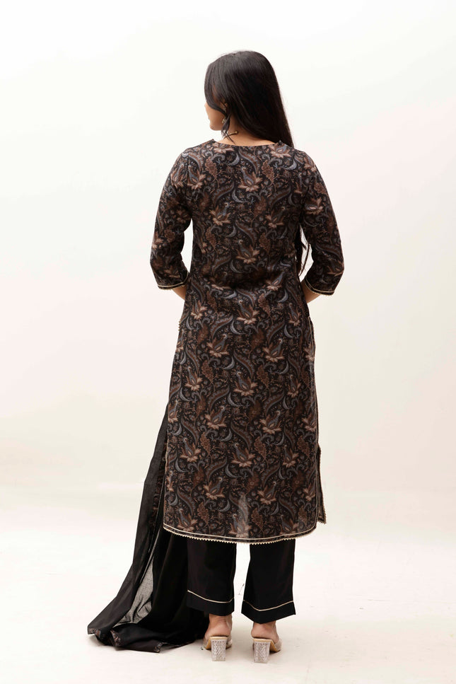 Black Printed Kurta with Trousers With Dupatta