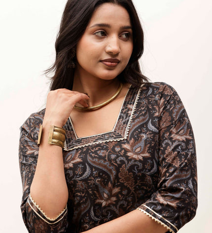 Black Printed Kurta with Trousers With Dupatta