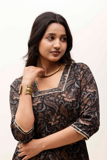 Black Printed Kurta with Trousers With Dupatta