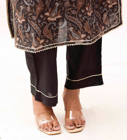 Black Printed Kurta with Trousers With Dupatta