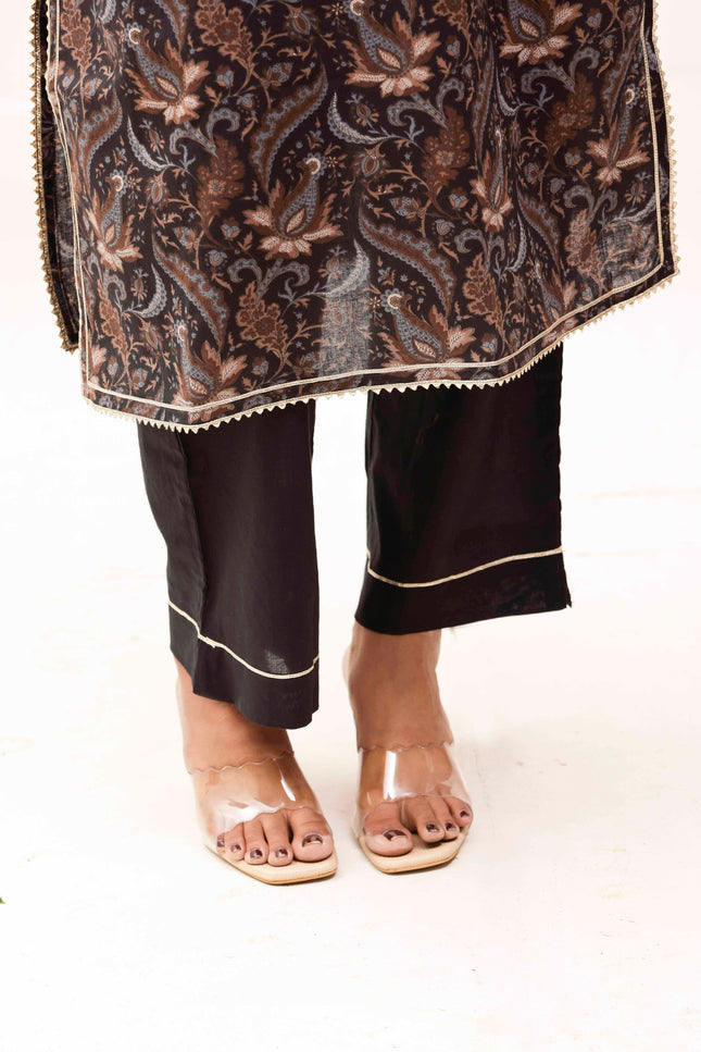 Black Printed Kurta with Trousers With Dupatta