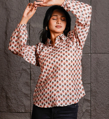 Women Relaxed White Floral Printed Casual Shirt