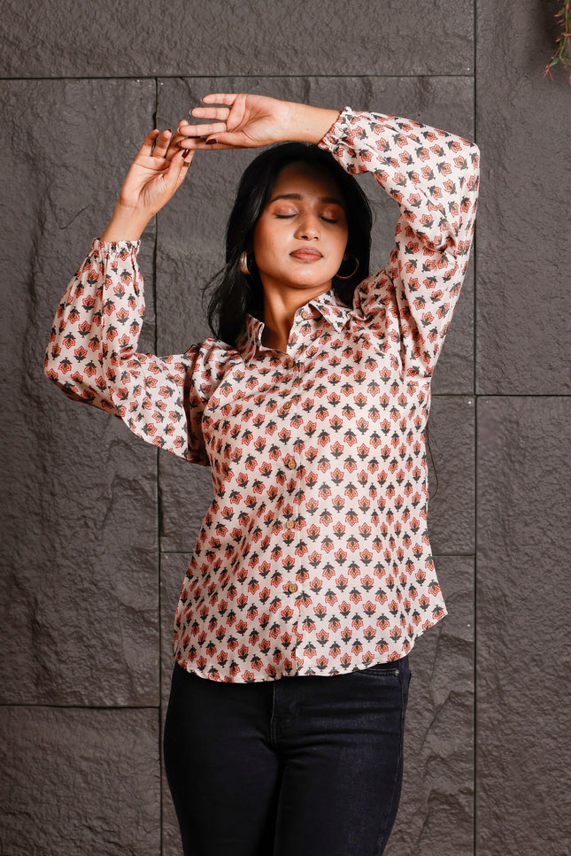 Women Relaxed White Floral Printed Casual Shirt