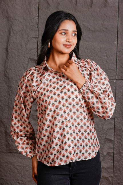 Women Relaxed White Floral Printed Casual Shirt
