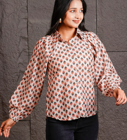 Women Relaxed White Floral Printed Casual Shirt