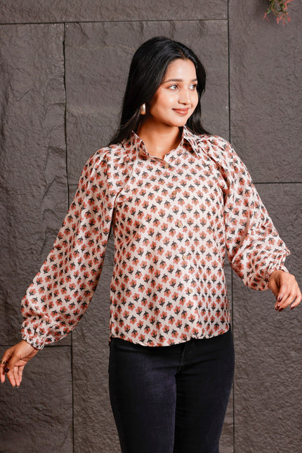 Women Relaxed White Floral Printed Casual Shirt