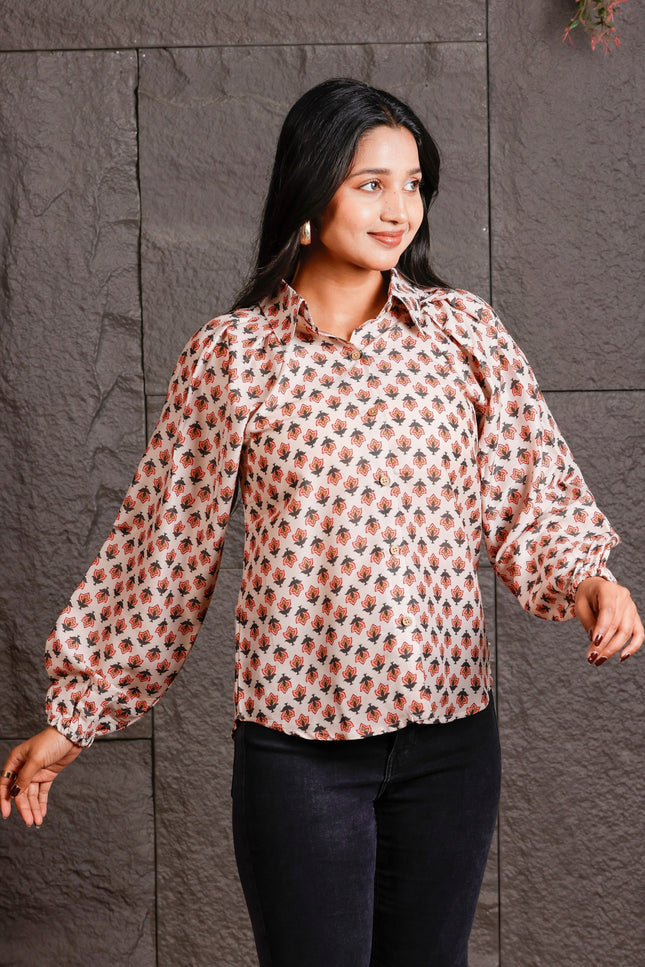 Women Relaxed White Floral Printed Casual Shirt