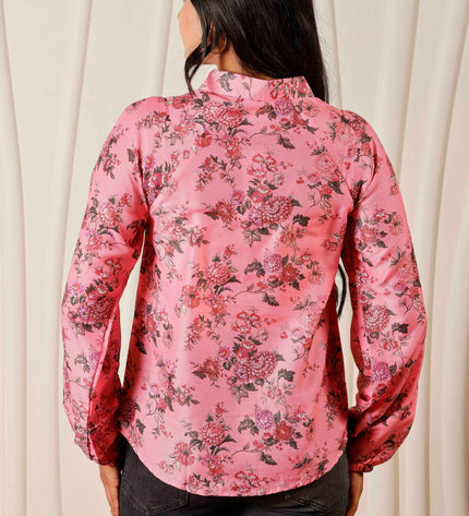 Women Relaxed Pink Floral Printed Casual Shirt