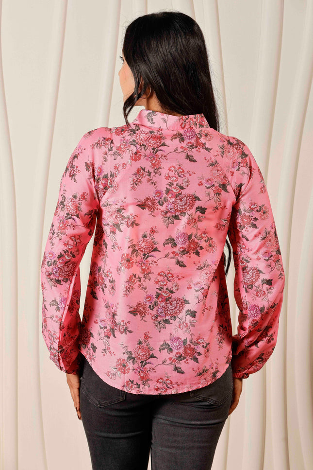 Women Relaxed Pink Floral Printed Casual Shirt