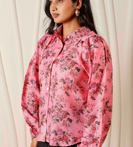 Women Relaxed Pink Floral Printed Casual Shirt