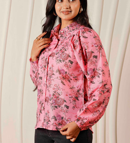 Women Relaxed Pink Floral Printed Casual Shirt