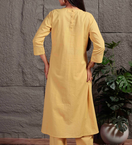 Mustard Yellow Pleated A-Line Kurta Set with Pants