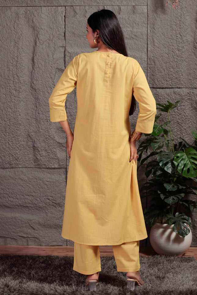 Mustard Yellow Pleated A-Line Kurta Set with Pants