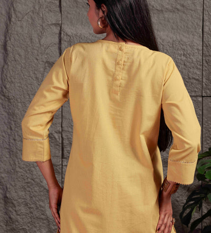 Mustard Yellow Pleated A-Line Kurta Set with Pants