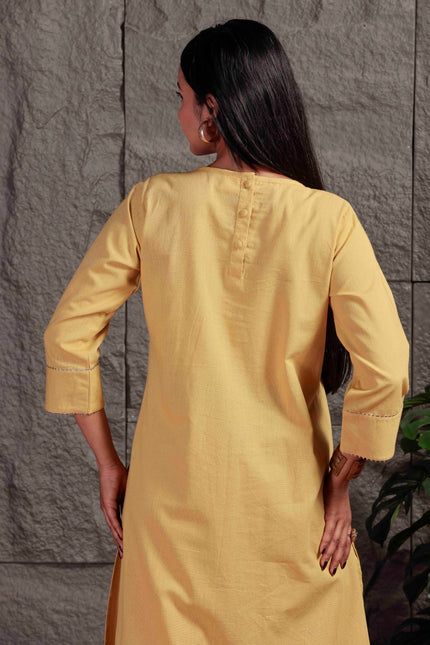 Mustard Yellow Pleated A-Line Kurta Set with Pants