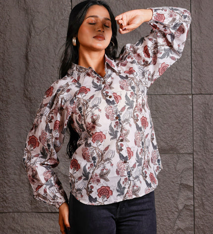 Beige Cambric Shirt For Women