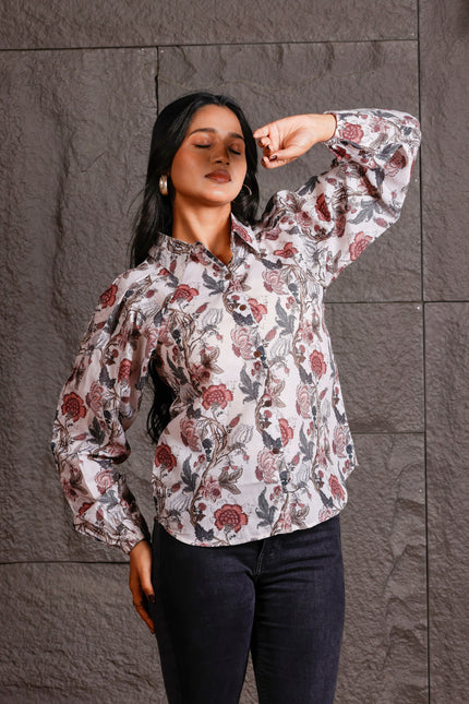 Beige Cambric Shirt For Women