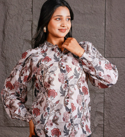 Beige Cambric Shirt For Women