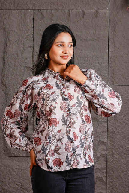 Beige Cambric Shirt For Women