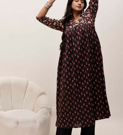 Black Printed Kurta with Palazzos With Dupatta