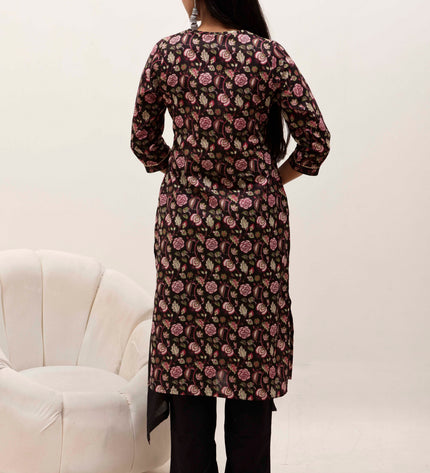 Black Printed Kurta with Palazzos With Dupatta