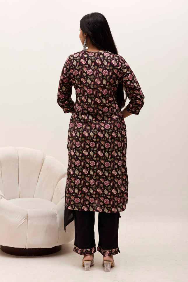 Black Printed Kurta with Palazzos With Dupatta
