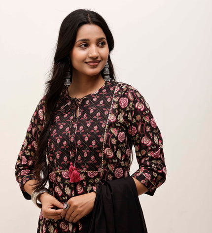 Black Printed Kurta with Palazzos With Dupatta
