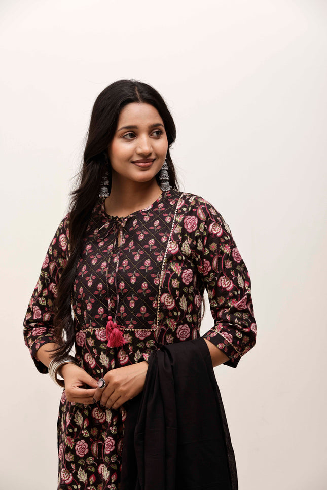 Black Printed Kurta with Palazzos With Dupatta