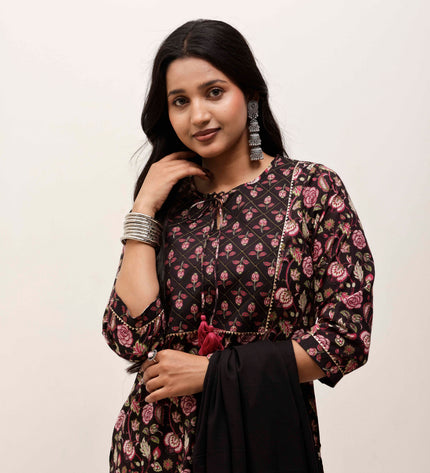 Black Printed Kurta with Palazzos With Dupatta