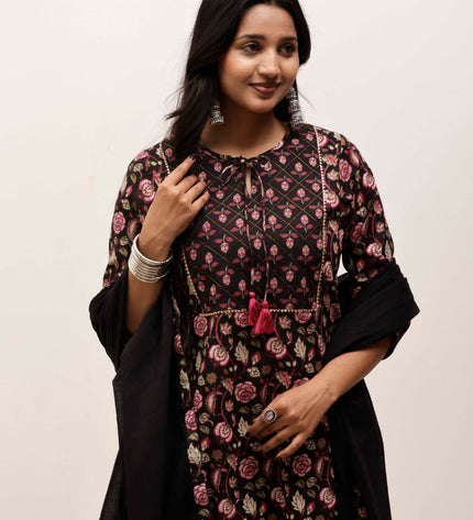 Black Printed Kurta with Palazzos With Dupatta