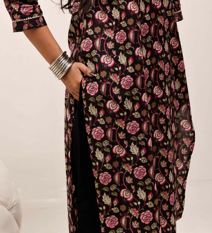 Black Printed Kurta with Palazzos With Dupatta