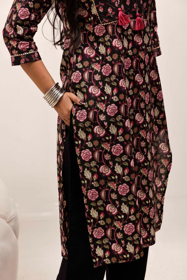 Black Printed Kurta with Palazzos With Dupatta