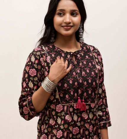 Black Printed Kurta with Palazzos With Dupatta