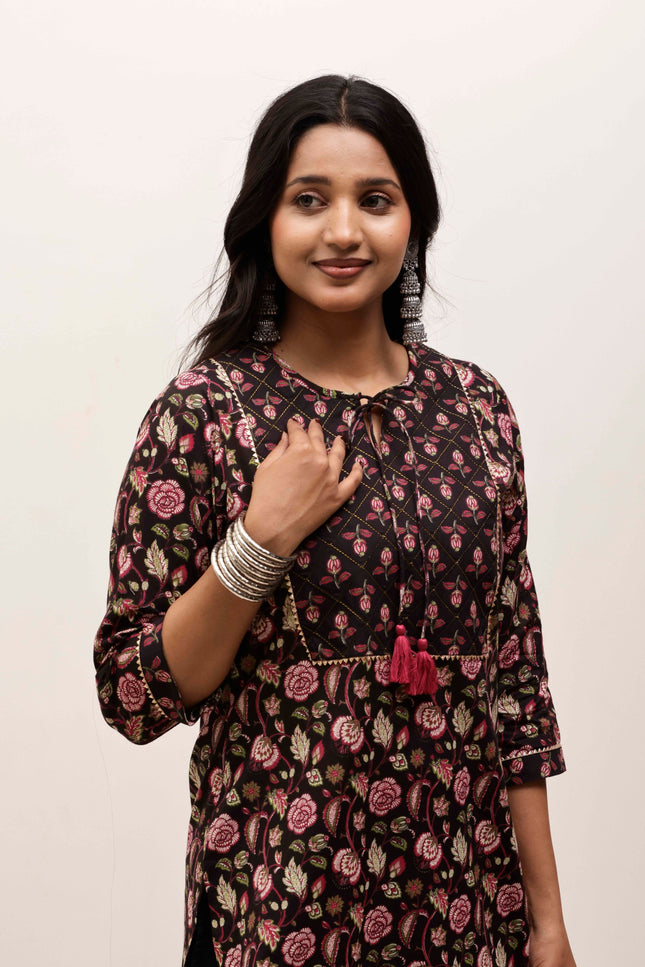 Black Printed Kurta with Palazzos With Dupatta