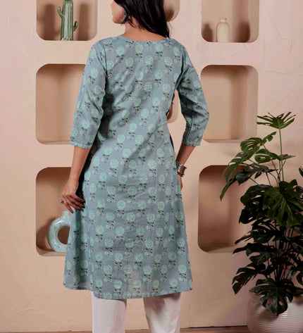 Blue Cotton Kurti For Women