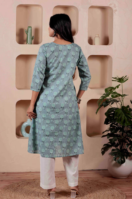 Blue Cotton Kurti For Women