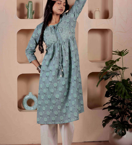 Blue Cotton Kurti For Women