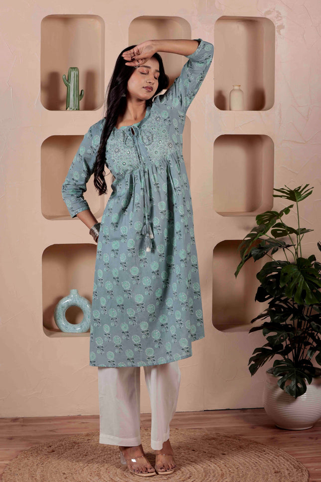 Blue Cotton Kurti For Women