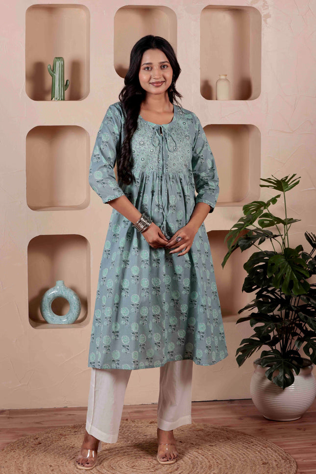 Blue Cotton Kurti For Women