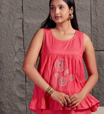 Coral Pink Flex Sleeveless Co-ord Set