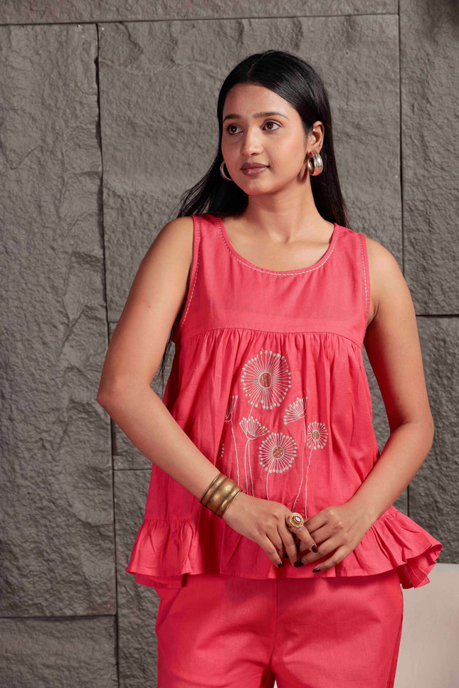 Coral Pink Flex Sleeveless Co-ord Set