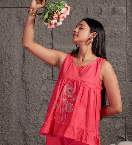 Coral Pink Flex Sleeveless Co-ord Set