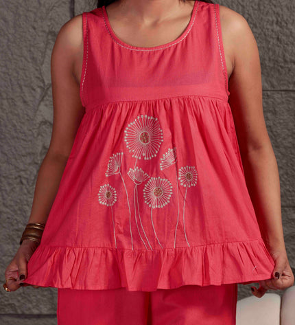 Coral Pink Flex Sleeveless Co-ord Set